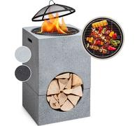 Blumfeldt Brasero Exterieur pour le Jardin, Brasero Plancha Portable avec Grille de BBQ, Pare-Etincelles et Bol en Acier, Brasero Barbecue avec Foyer pour le Camping, Brûleur à Bois, 50 x 75 x 50 cm