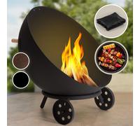 Blumfeldt Brasero Exterieur pour le Jardin et Terrasse, Brasero Grill Portable, Couverture Pluie, Bol en Acier, Brasero BBQ Rond avec Foyer Camping, Brûleur à Bois, Résistant Intempéries, Tisonnier