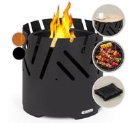 Blumfeldt Brasero Exterieur pour le Jardin et Terrasse, Brasero Grill Portable, Couverture Pluie, Bol en Acier, Brasero BBQ Rond avec Foyer Camping, Brûleur à Bois, Résistant Intempéries, Tisonnier