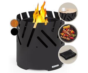 Blumfeldt Brasero Exterieur pour le Jardin et Terrasse, Brasero Grill Portable, Couverture Pluie, Bol en Acier, Brasero BBQ Rond avec Foyer Camping, Brûleur à Bois, Résistant Intempéries, Tisonnier