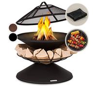Blumfeldt Brasero Exterieur pour Le Jardin et Terrasse, Portable, Couvercle Pare-Etincelles, Bol en Acier, BBQ Circulaire avec Foyer Camping, Brûleur à Bois Résistant aux Intempéries