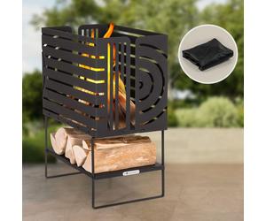 Blumfeldt Brasero Exterieur pour le Jardin et Terrasse, Brasero Portable, Couvercle Pare-Etincelles, Bol en Acier, Brasero BBQ Circulaire avec Foyer Camping, Brûleur à Bois Résistant aux Intempéries