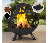 Blumfeldt Brasero Exterieur pour le Jardin et Terrasse, Brasero Portable, Couverture Pluie, Bol en Acier, Brasero Rond avec Foyer Camping, Brûleur à Bois, Résistant aux Intempéries, Tisonnier Inclus