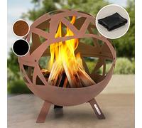 Blumfeldt Brasero Exterieur pour le Jardin et Terrasse, Brasero Portable, Couverture Pluie, Bol en Acier, Brasero Rond avec Foyer Camping, Brûleur à Bois, Résistant aux Intempéries, Tisonnier Inclus
