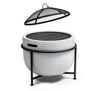 blumfeldt Brasero Exterieur pour Le Jardin, Plancha Portable avec Grille de BBQ, Pare-Etincelles et Bol en Acier, Barbecue Foyer Camping, 52 x 46 cm, Gris Clair, (10040243)