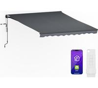 Blumfeldt CloudShade Auvent - Store Aluminium Intelligent, Appli et Télécommande, Protection UV 30+ & Pluie, Angle Ajustable, Cadre Solide, Installation Murale Simple, 295x250 cm, Gris foncé
