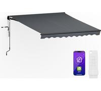Blumfeldt CloudShade Auvent - Store Rétractable Intelligent, Appli et Télécommande, UV 30+, Résistant à la Pluie, Inclinaison Ajustable, Cadre Aluminium, Installation Murale, 250x200 cm, Gris foncé