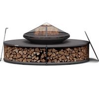 Blumfeldt Ebeko Brasero Exterieur - Barbecue & Table, 3-en-1 Brasero en Acier Durable, Pare-Étincelles & Tisonnier Inclus, Rangement Bûches, Housse Imperméable, Idéal Jardin & Terrasse