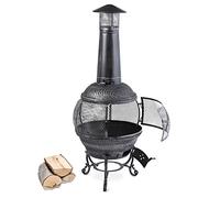 Blumfeldt Flavius - Poêle en Fonte Acier, Cheminée d'extérieur brasero idéal pour terrasse, Grille à Charbon de Bois et tisonnier Inclus, Foyer Visible 360°, Hauteur 1m40, Argent