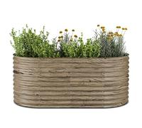 blumfeldt Jardinière surélevée High Grow, 1169 L Ovale en Acier galvanisé résistant aux intempéries, Aspect Bois, Drainage Optimal & Montage Facile - Idéale pour Fleurs, Herbes & légumes