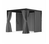 Blumfeldt LuminaHaven Pergola 3x3m avec rideaux et moustiquaires Pavillon Protection UV Cadre aluminium Résistant à la rouille Gris