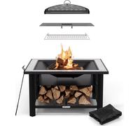 Blumfeldt Merano Avanzato Brasero Exterieur - 3-en-1 Brasero, Barbecue & Table, Plateau en Terrazzo, Cadre en Acier Robuste, Pare-Étincelles, Grille & Tisonnier Inclus, Idéal pour Jardin & Terrasse