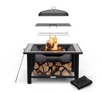 Blumfeldt Merano Avanzato Brasero Exterieur - 3-en-1 Brasero, Barbecue & Table, Plateau en Terrazzo, Cadre en Acier Robuste, Pare-Étincelles, Grille & Tisonnier Inclus, Idéal pour Jardin & Terrasse