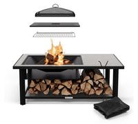 Blumfeldt Merano Avanzato L Brasero Exterieur - 3-en-1 Brasero Barbecue & Table, Plateau Terrazzo, Cadre Acier Robuste, Pare-Étincelles, Grille & Tisonnier Inclus, Idéal Jardin & Terrasse