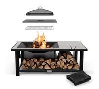 Blumfeldt Merano Avanzato L Brasero Exterieur - 3-en-1 Brasero Barbecue & Table, Plateau Terrazzo, Cadre Acier Robuste, Pare-Étincelles, Grille & Tisonnier Inclus, Idéal Jardin & Terrasse