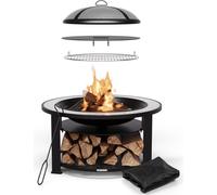 Blumfeldt Merano Circolo Brasero Exterieur - 3 en 1 Brasero, Barbecue & Table, Cadre en Acier Robuste, Plateau en Terrazzo, Grille, Tisonnier & Pare-Étincelles, Idéal pour Jardin & Terrasse