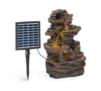 blumfeldt Messina - Fontaine de Jardin d'eau Solaire, 2,8 W, 200 l/h, 4 Cascades, Extérieur-Intérieur, Eclairage LED, Autonomie 5h, Zen, Aspect Pierre