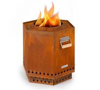 Blumfeldt Brasero, braséro mobile avec housse de pluie, poignées en bois, braséro d'extérieur, braséro à bois avec vue sur le feu à 360°, braséro pour le jardin et la terrasse