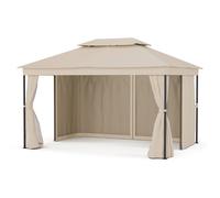 Blumfeldt Mondo Dual Pergola 3x4m avec double toit et moustiquaires Pavillon résistante aux intempéries Cadre en Foncé Beige