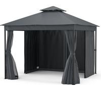 Blumfeldt Mondo Dual Tonnelle 3x3 - Double Toit & Moustiquaires, Armature Métallique Résistante, Rideaux Inclus, Tonnelle de Jardin Extérieur, Facile à Assembler, Gris Foncé