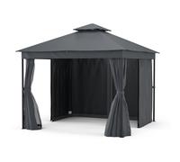 blumfeldt Mondo Dual Tonnelle 3x3 - Double Toit & Moustiquaires, Armature Métallique Résistante, Rideaux Inclus, Tonnelle de Jardin Extérieur, Facile à Assembler, Gris Foncé