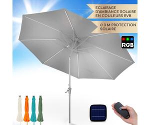 Blumfeldt Parasol de Jardin Exterieur et Balcon, Panneaux Solaires, Lumières LED, Protection UV, Etanche, Grand Parasol Deporte Réglables Hauteur et Angle, Parasols Exterieur Jardin, Avec ou Sans Pied