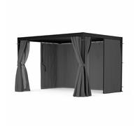 Blumfeldt LuminaHaven Pergola 3x4m avec rideaux et moustiquaires Pavillon Protection UV Cadre aluminium Résistant à la rouille Gris