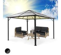 Blumfeldt Pergola Aluminium 3x4m - Terrasse Avec Toit Rigide en Polycarbonate, Verre Translucide et Eclairage LED Réglables - Structure Alu, Tonnelle de Jardin