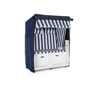 Blumfeldt Set Abri plage cabine chaise longue 2 places housse/roulettes - bleu