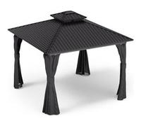 Blumfeldt Tonnelle 3x3m, Tonnelle de Jardin Extérieur avec Toit en Acier Galvanisé, Armature en Aluminium, Rideaux & Moustiquaire Inclus, Protection UV, Noir