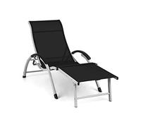 Blumfeldt Chaise longue Sunnyvale – Dossier réglable 4 positions, repose-pieds aluminium – Noir