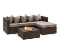 Blumfeldt Theia Lounge Salon de jardin - Canapé d'angle ottomane avec 5 coussins & pouf - polyrotin tressé marron G