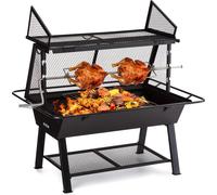 Blumfeldt Tourne Broche Mechoui, Rotisserie et Gril de Barbecue 2 en 1, Tourne Broche Barbecue, Rotissoire Manuel, Housse de Pluie, Protection des Etincelles Inox, Bbq Grill Barbecue Charbon de Bois