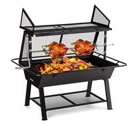 Blumfeldt Tourne Broche Mechoui, Rotisserie et Gril de Barbecue 2 en 1, Tourne Broche Barbecue, Rotissoire Manuel, Housse de Pluie, Protection des Etincelles Inox, Bbq Grill Barbecue Charbon de Bois