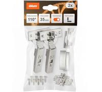 Blumotion Lot de 2 charnières droites à 110° pour meuble avec ressort, vis, butée d'angle + clip Blumotion, plaque de montage excentrique, acier, vis, distance 0 mm