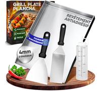 Blumtal kit plancha en inox - dimensions 30x40 cm - avec spatule plancha (x2) & bouteille à huile - accessoires barbecue grillades - plaque plancha gaz - kit en inox