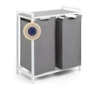 Blumtal panier a linge 2 compartiment - paniere a linge sale 2 compartiments - meuble de salle de bain avec effet béton - étagère en métal - bac deux sections avec cadre métallique sur pieds - gris