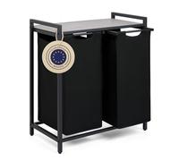 Blumtal panier a linge 2 compartiment - paniere a linge sale 2 compartiments - meuble de salle de bain avec effet béton - étagère en métal - bac deux sections avec cadre métallique sur pieds - noir