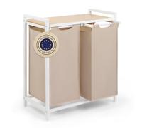 Blumtal panier a linge 2 compartiment - paniere a linge sale 2 compartiments - meuble de salle de bain avec effet bambou - étagère en métal - bac deux sections avec cadre métallique sur pieds - crème