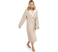 Blumtal Peignoir de bain femme, doux et moelleux Peignoir de bain femme coton avec capuche doublée et velours éponge, Oeko-TEX®, S en taupe/blanc