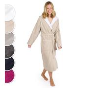 Blumtal Peignoir de bain femme, doux et moelleux Peignoir de bain femme coton avec capuche doublée et velours éponge, Oeko-TEX®, XL en taupe/blanc