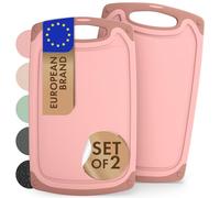 Blumtal planche a decouper - lot de 2 - grande taille 40x24,5 cm - planche a decouper plastique sans BPA - planche à découper avec poignée et rigole à jus - passe au lave-vaisselle - robuste - rose