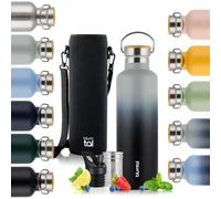 Blumtal Thermos - Bouteille en acier inoxydable à double paroi, sans BPA et isolante - Bouteille en acier inoxydable - Bouteille de thé - Gourde thermique - Gourde de sport,1000ml,Gris & Noir