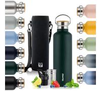 Blumtal Thermos - Bouteille en acier inoxydable à double paroi, sans BPA et isolante - Bouteille en acier inoxydable - Bouteille de thé - Gourde thermique - Gourde de sport,1000ml,Vert foncé