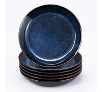 Bluweet Lot de 6 petites assiettes en grès pour 6 personnes - Résistantes aux rayures - Passe au lave-vaisselle - Surface émaillée bleue - 19 cm