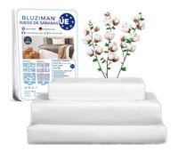 BLUZIMAN® Parure de Lit Premium Complet, Fait à La Main en Espagne, 100% Coton Naturel Égyptien, Comprend 1 Drap Housse, 1 Drap Plat et 1 Taie d'oreiller 155x45cm (Blanc, Lit 135-140)