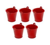 BLWOTMOR 5 Seaux en Métal Galvanisé avec Poignées, Idéaux comme Récipients à Glace, Décorations de Table, Contenants à Bonbons, Cadeaux D'invités, Pots de, Rouge