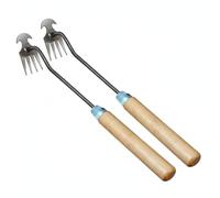 BLWOTMOR Désherbeur Manuel Outil de Jardinage Arrache-racines Cultivateur à Quatre Dents en Acier Manganèse Conçu pour Arrachage Profond Tête Pousseur Poignée, Demi-cercle 4T Bois A