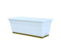 BLWOTMOR Jardinière Rectangulaire pour Balcon, Pot de Fleurs D'extérieur en Résine avec Trous de Drainage et Soucoupe Amovible, Idéale pour Balcon, Blanc