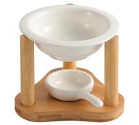 BLWOTMOR Lampe d'Aromathérapie en Céramique Brûleur Diffuseur Chauffe-huiles avec Support en Bambou Épuré Silhouette et Lumière Douce Apaisante Adaptée aux Chambres Salons Tables de Thé Méditation